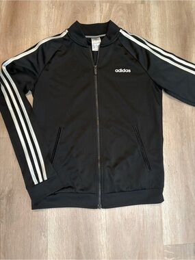 adidas Black Track Jacket with White Three Stripes